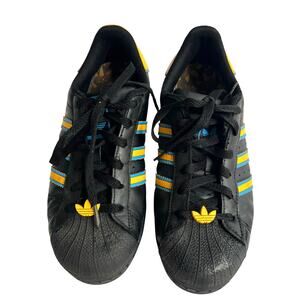 Adidas Superstar Black Yellow Blue Leather Shoes Men’s 6 / Women’s 7